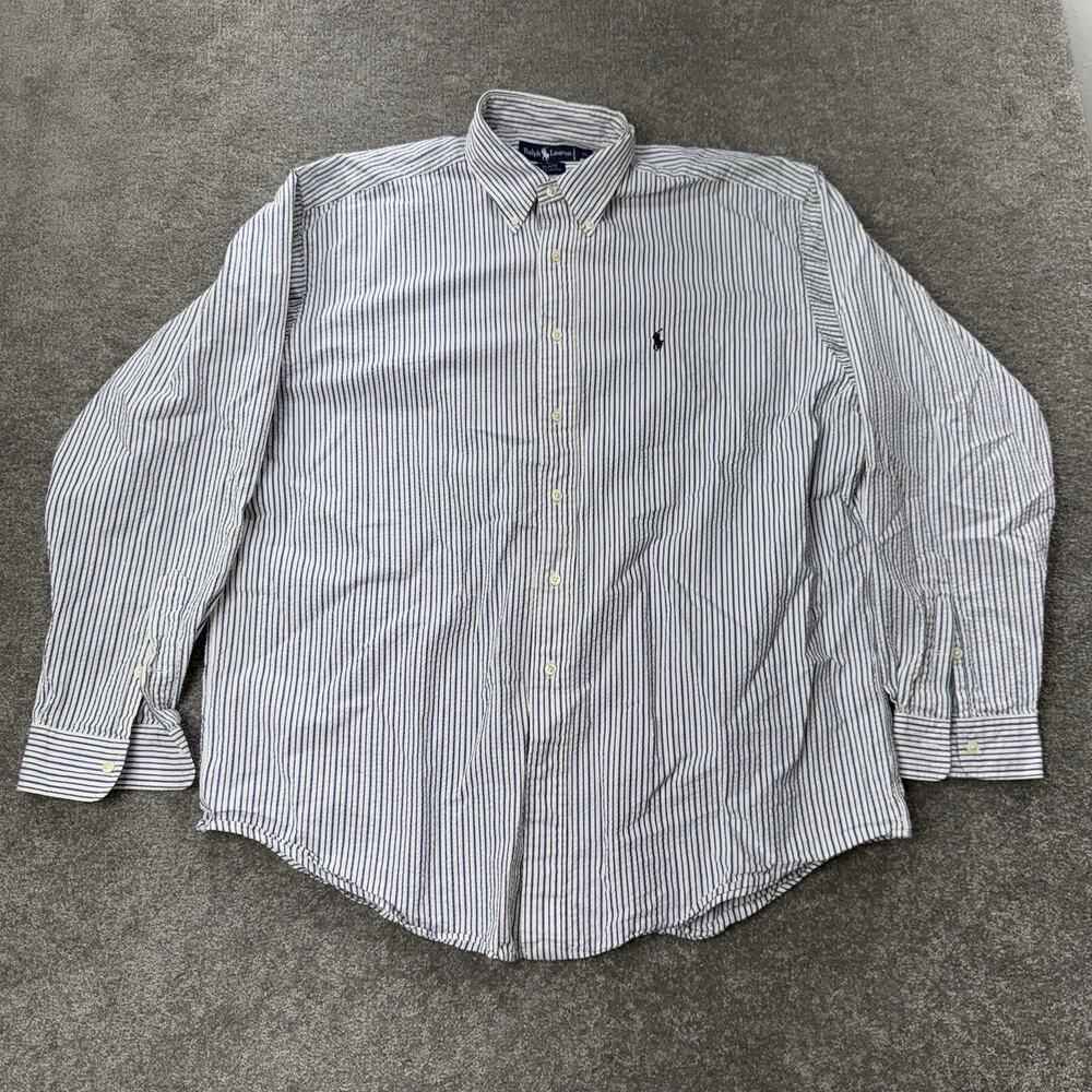 Ralph Lauren Blue and White Striped Button-Down Shirt